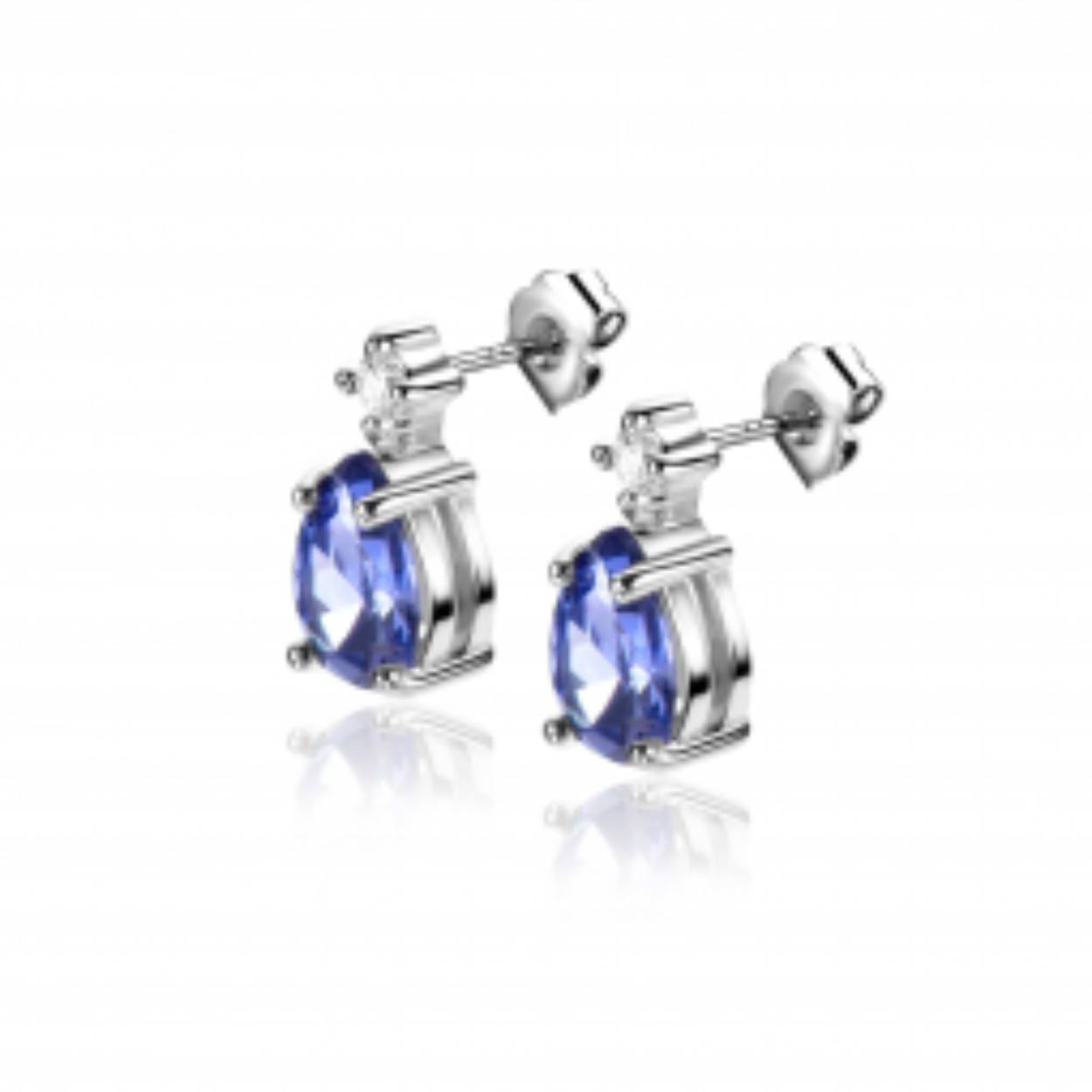 ZINZI zilveren oorstekers 10mm met indigo blauwe kleursteen in peervorm en kleine witte zirconia. De oorstekers zijn vervaardigd van eerste gehalte zilver (925) en extra gerodineerd.