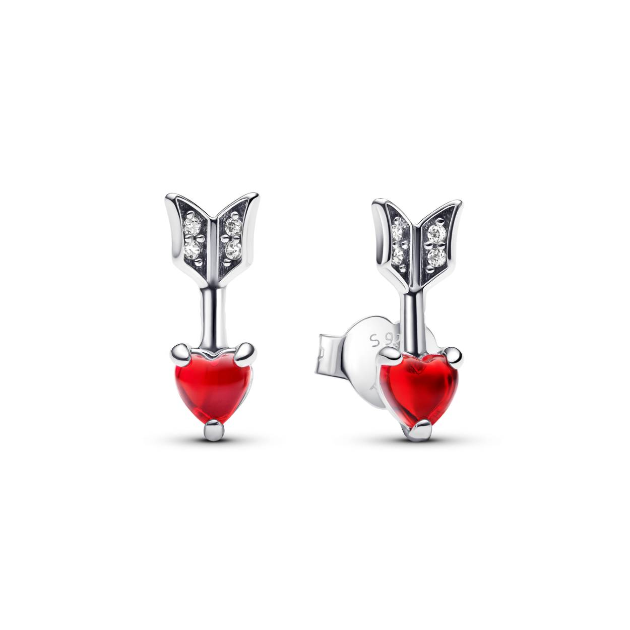 Pandora - Zilveren oorknoppen, heart arrow rood - 293668C01
