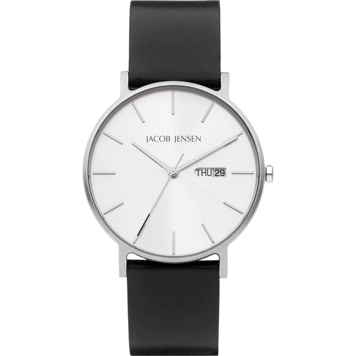 Jacob Jensen titanium horloge, Timeless Nordic zilver/zwart
met saffierglas en waterdicht tot 50 M