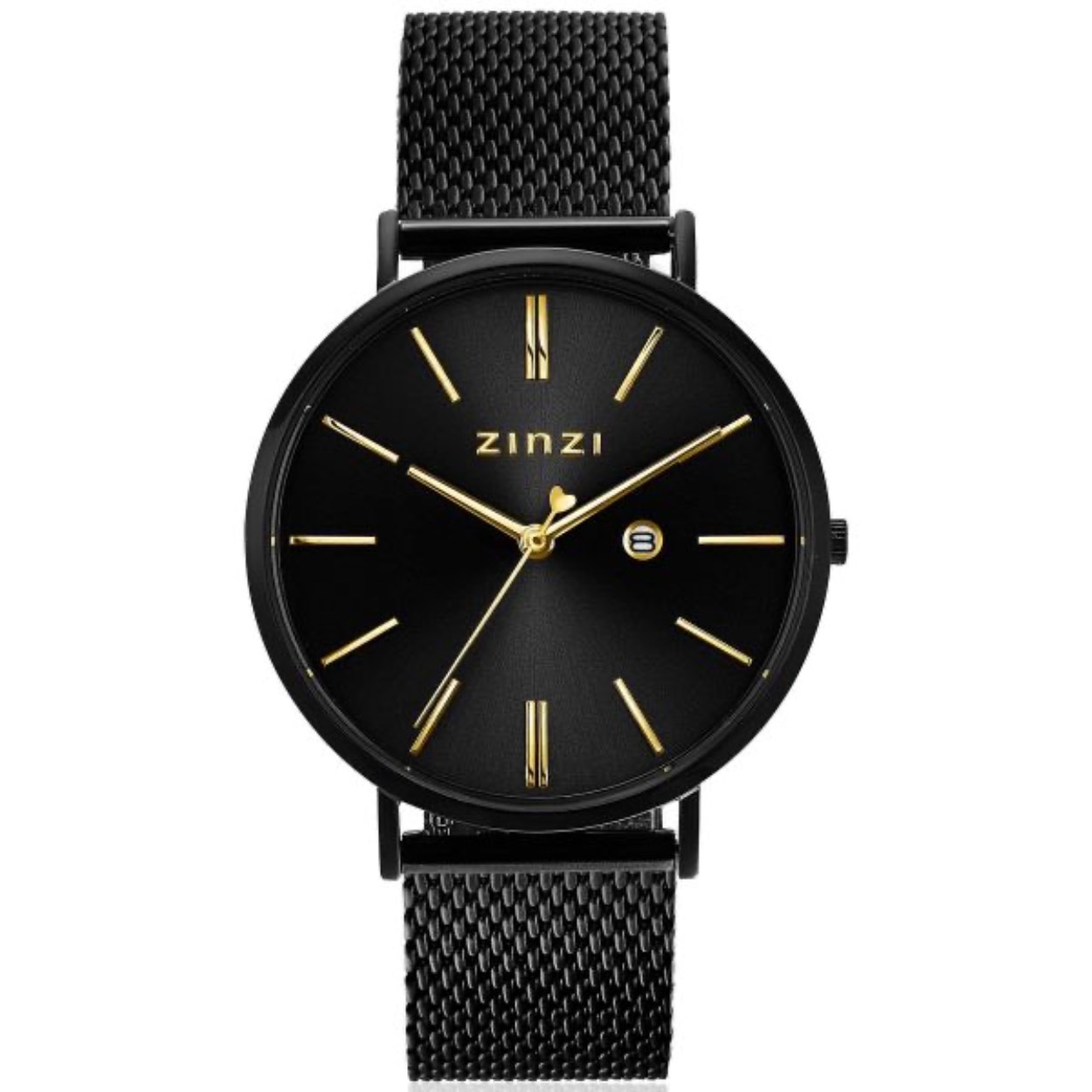 Zinzi horloge met zwarte band en zwarte kast. 