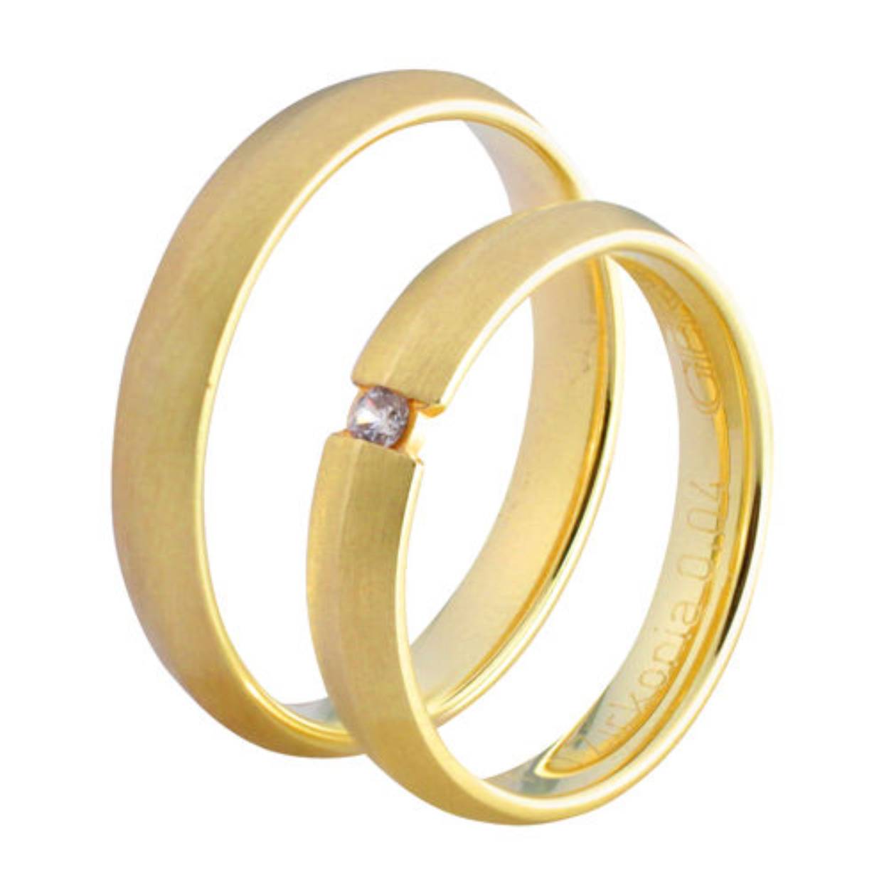 585 geelgouden trouwringen, gematteerd, 4mm
De damesring is gezet met 0.04crt briljant
prijs is op aanvraag