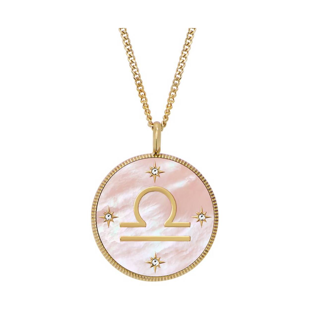 Kies voor een persoonlijk sieraad met deze ketting met sterrenbeeld uit onze Written in the Stars collectie. De stralende goudkleurigige roestvrijstalen ketting en glanzend goudkleurigige parelmoeren hanger geven elke look een moeiteloos vleugje luxe. Een elegante toevoeging aan elke sieradencollectie.