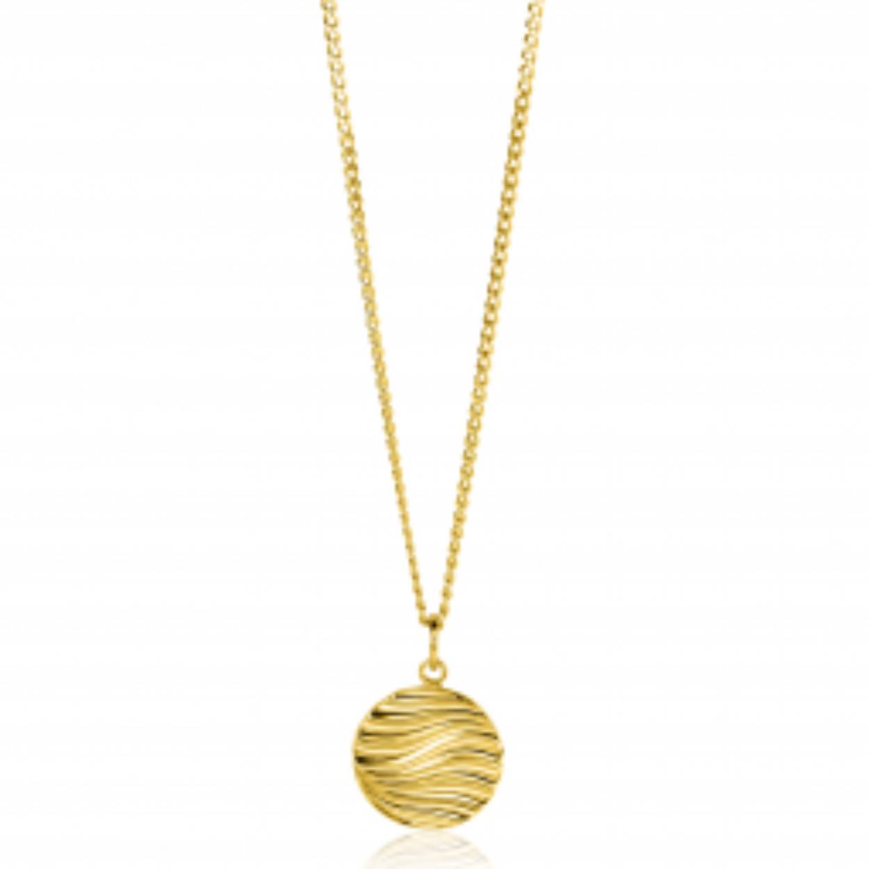 18mm ZINZI gold plated zilveren hanger rond met sierlijke golven als bewerking ZIH2450 (exclusief ketting geprijsd)