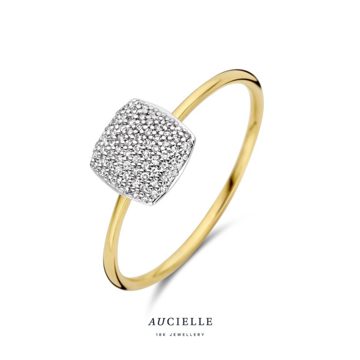 Aucielle ring vierkant pavé goud 18k diamant 0.105ct