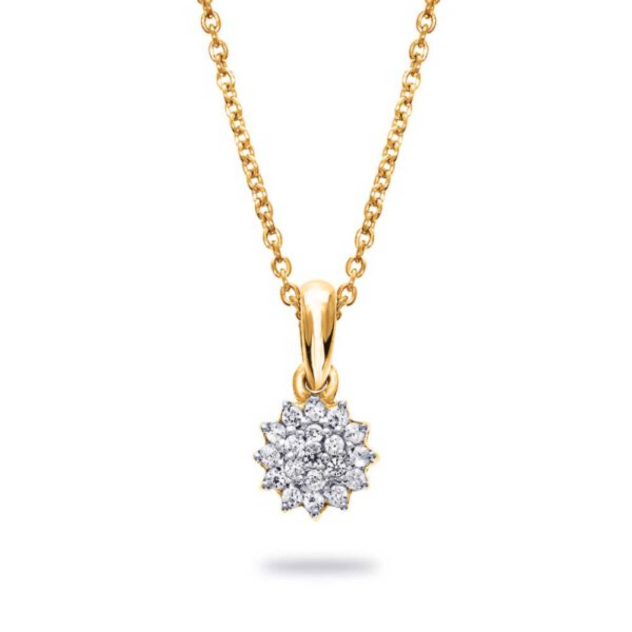 Geelgouden entourage hanger 14 karaat 19 briljanten totaal 0,06 caraat H/SI.