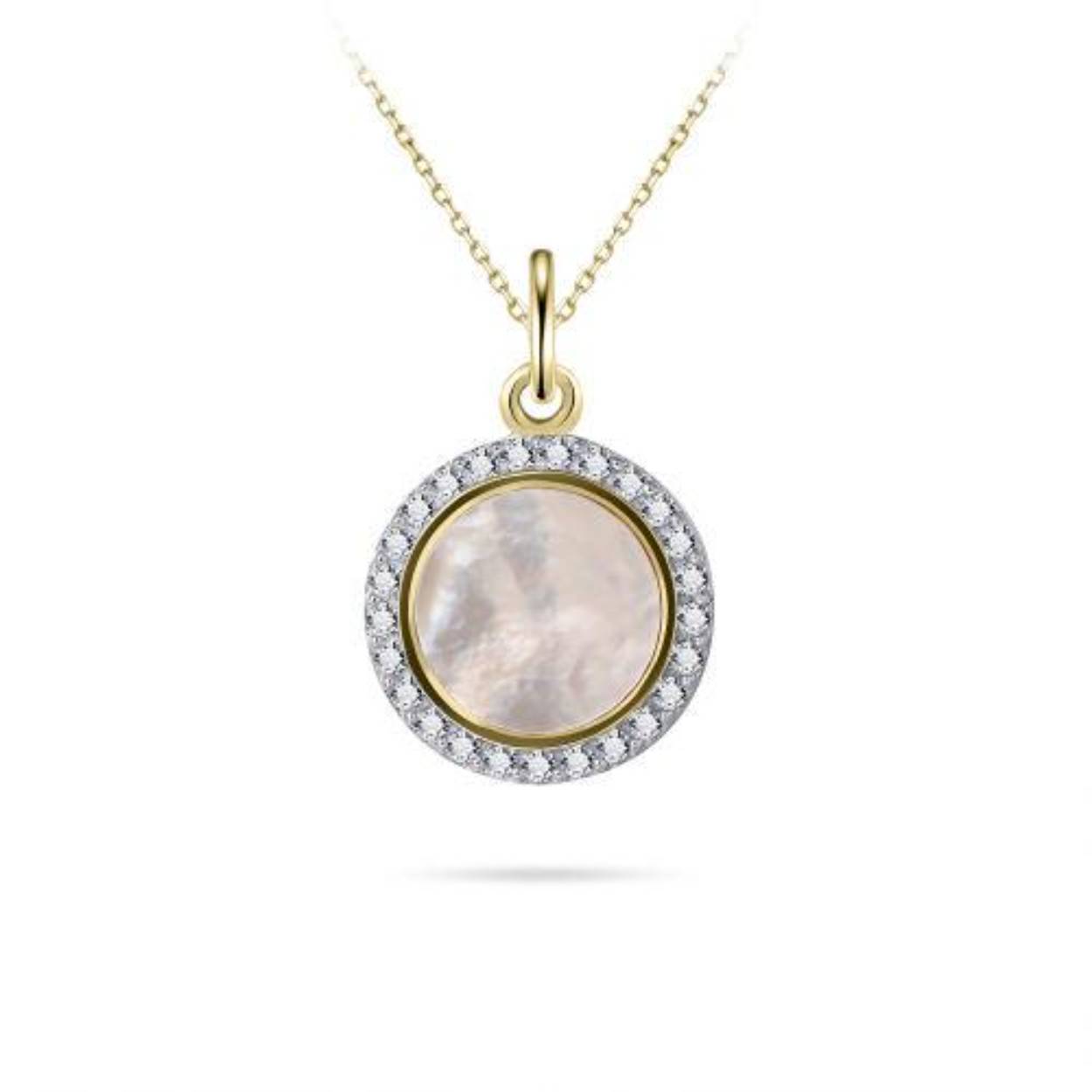 Gouden Anker Collier met Hanger met Zirkonia en Parelmoer