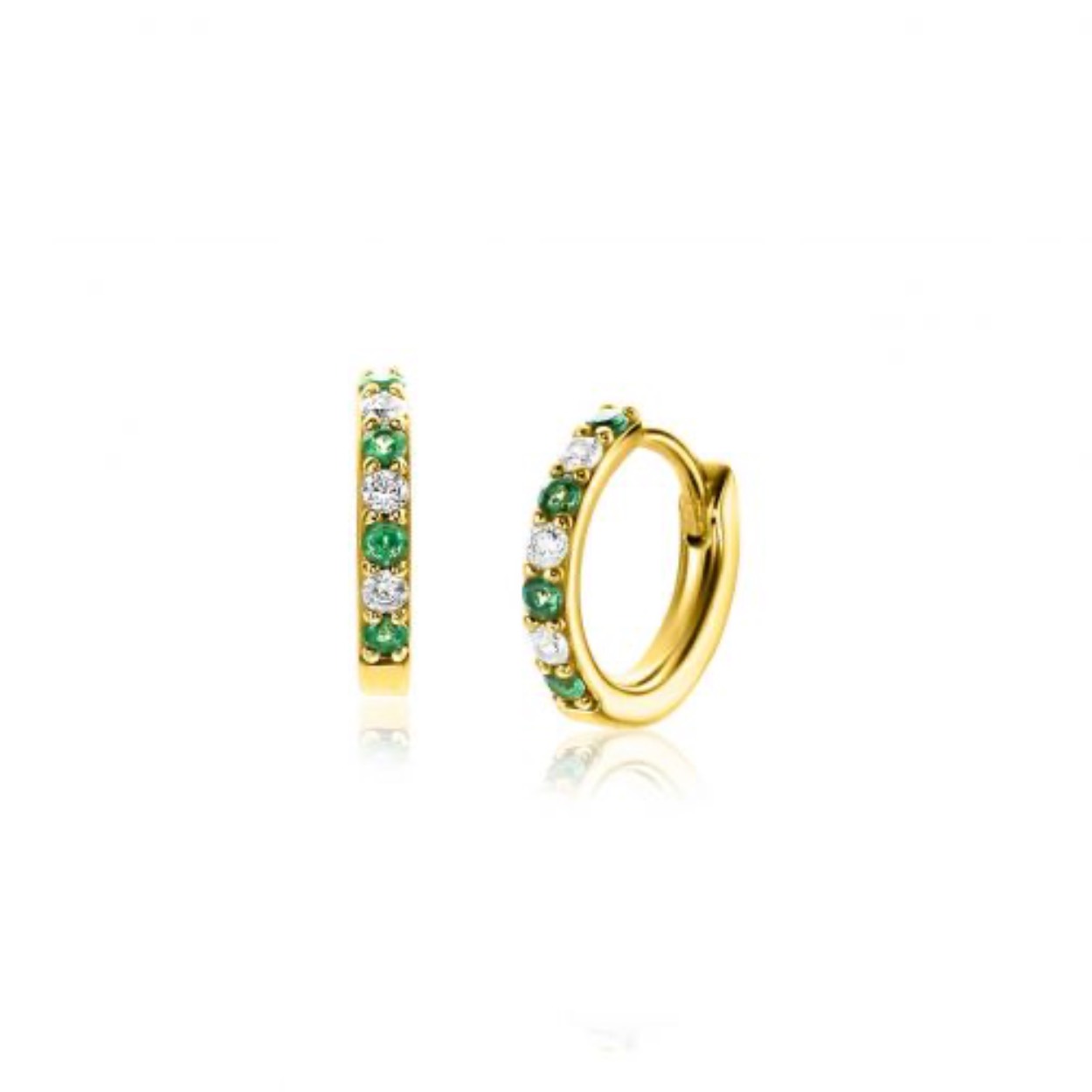 Afbeelding vergroten
Ga naar het begin van de afbeeldingen-gallerij
12mm ZINZI gold plated zilveren oorringen bezet met ronde witte zirconia's en diepgroene kleurstenen 2mm buisdikte met luxe klapsluiting ZIO2557