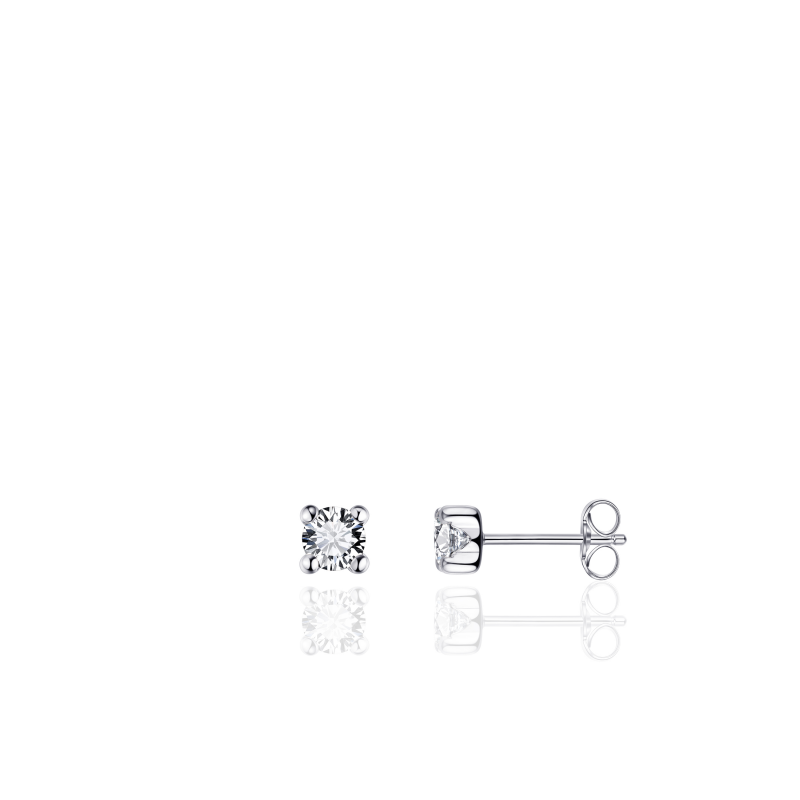 14k witgouden oorknop met een zirkonia 4mm, zirkonia is gezet in een chaton met 4 zetpoten