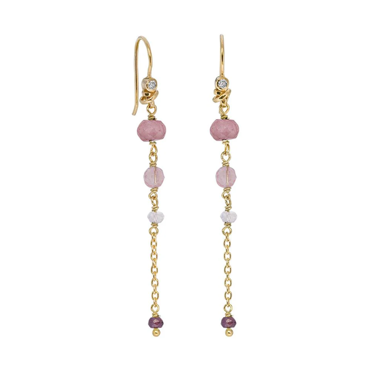Oorbel - Minetta (GP) (Rhodochrosiet)
72304332

Deze geel goud vergulde oorbellen hebben een lengte van 5 cm. Beide oorbellen bevatten rhodochrosiet, kwarts, granaat, rozenkwarts en zirkonia van verschillende maten en vormen.