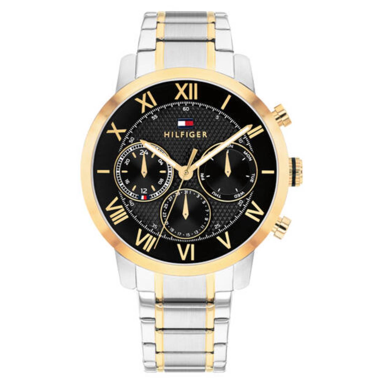 Dit Tommy Hilfiger horloge behoort tot de Oxford collectie.
Referentienummer: TH1710729

Dit Tommy Hilfiger herenhorloge heeft een quartz uurwerk en een zwarte wijzerplaat met mineraalglas. De roestvrijstalen kast met goudkleurige details van 42 mm en bicolor band geven het een moderne uitstraling. Voorzien van een vouwsluiting en waterbestendig tot 5 ATM. Een tijdloos accessoire voor jarenlang draagplezier!.