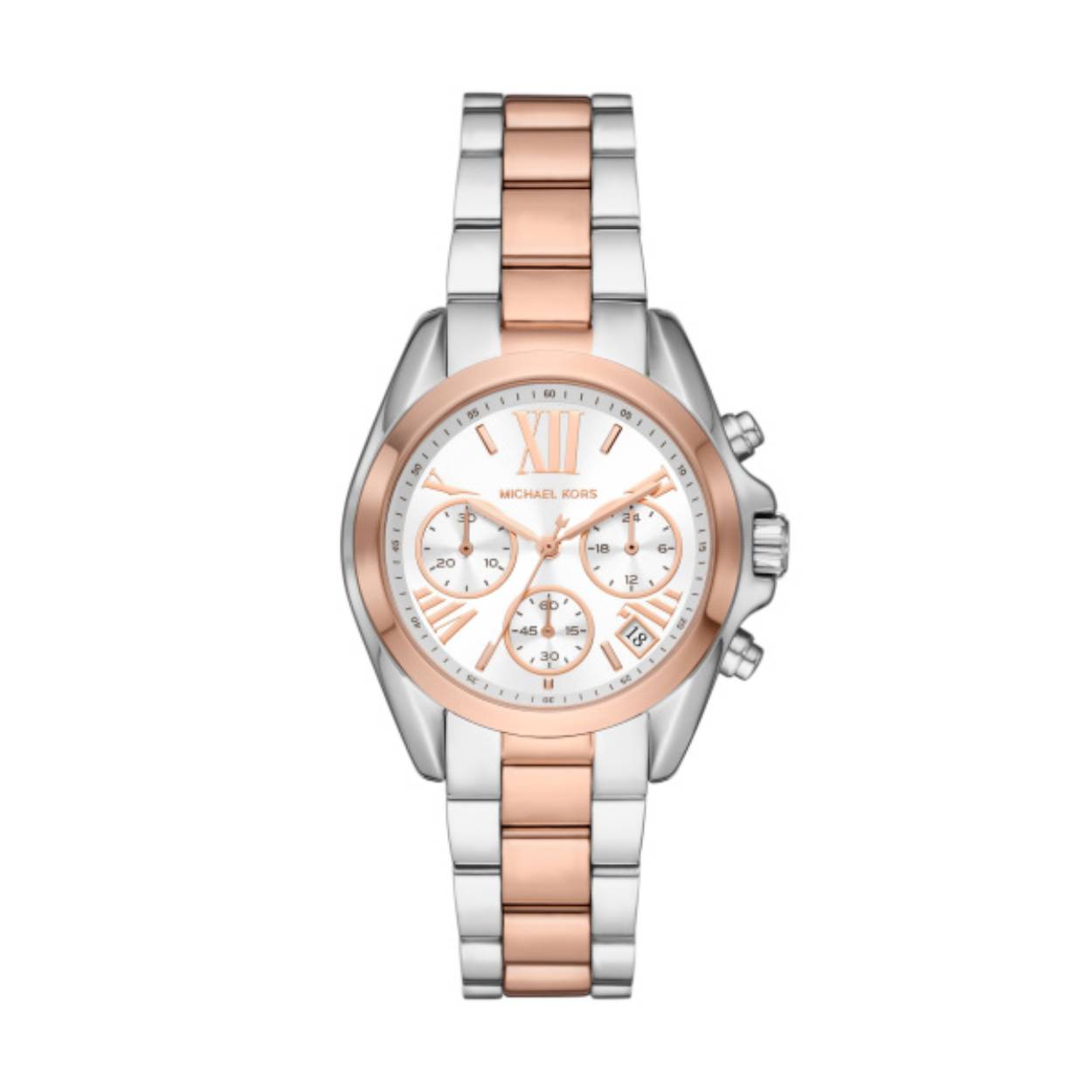 Michael Kors Bradshaw, quartz, chrono.  Zilver/Rose kleurig. 