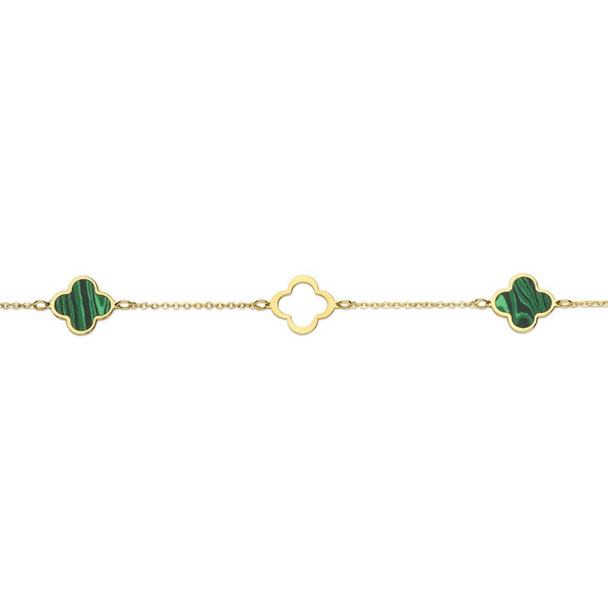 18 kt gouden armband met Malachiet
Lengte: 18 cm
Bijhorende collier en oorbellen van deze set, ook verkrijgbaar
De prijs kan variëren naargelang de goudprijs