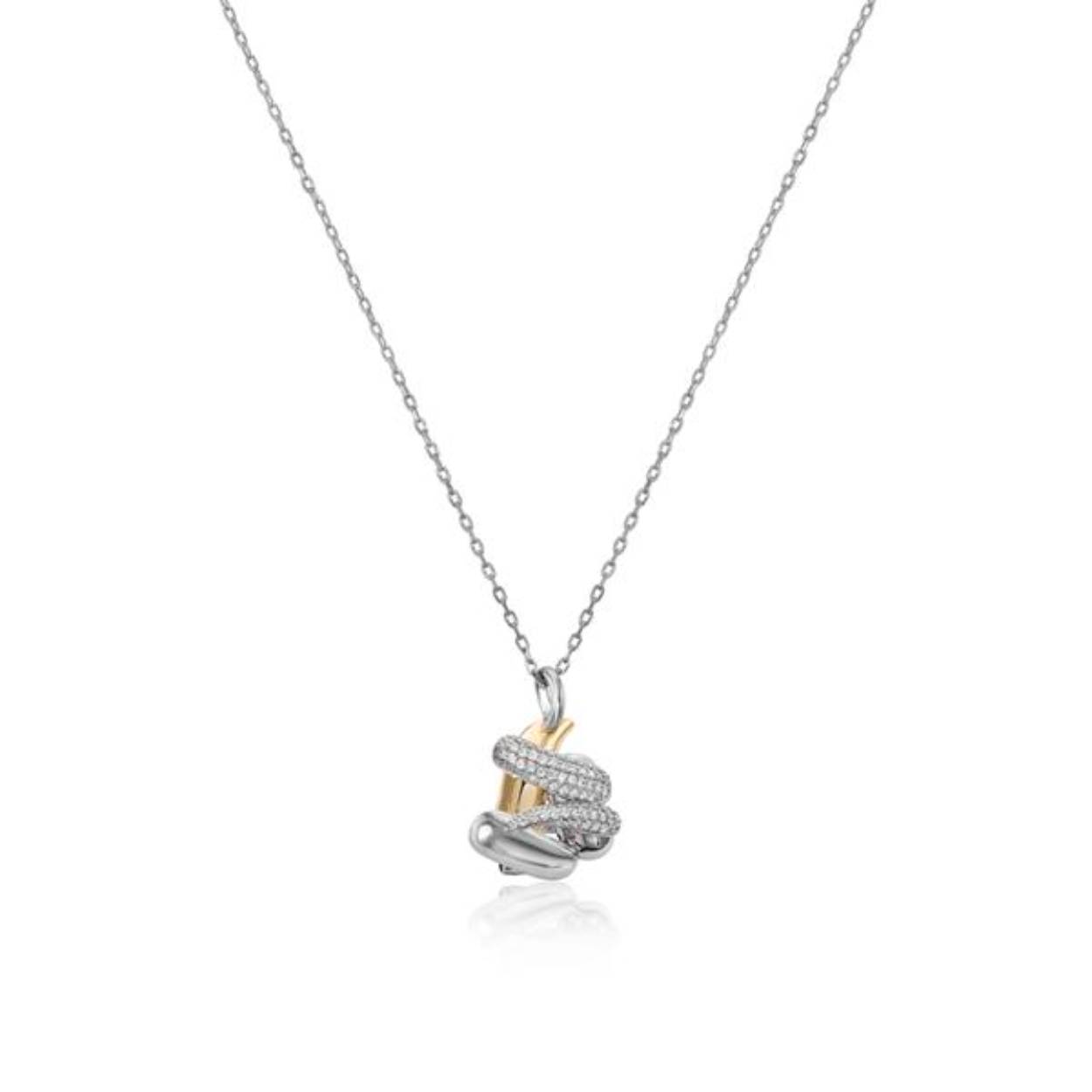 Collier met bicolor zilver vergulde   hanger voorzien van zirkonia .
