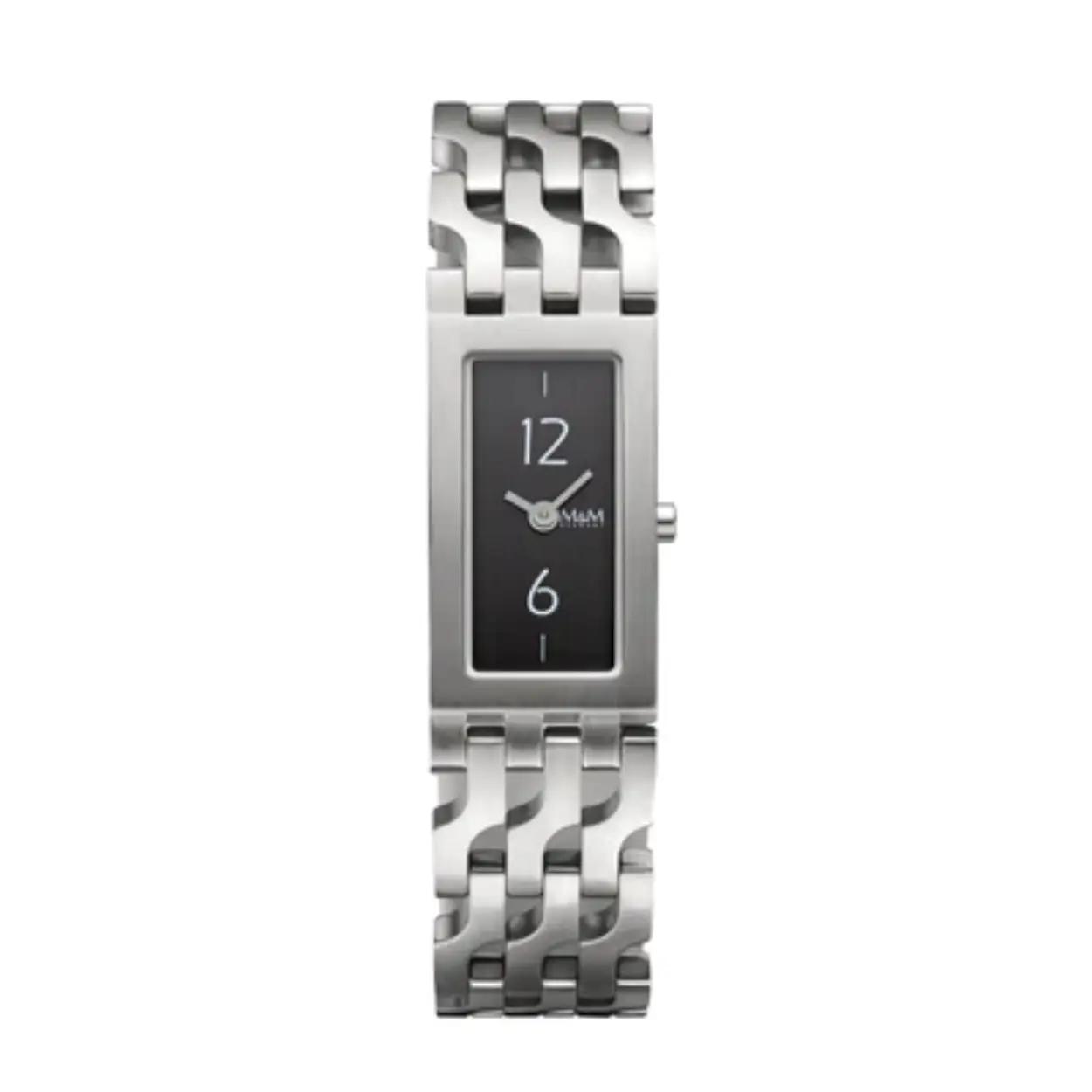 M&M horloge M11967-125 heeft een metalen band, zwarte wijzerplaat en het uurwerk is een quartz werk.