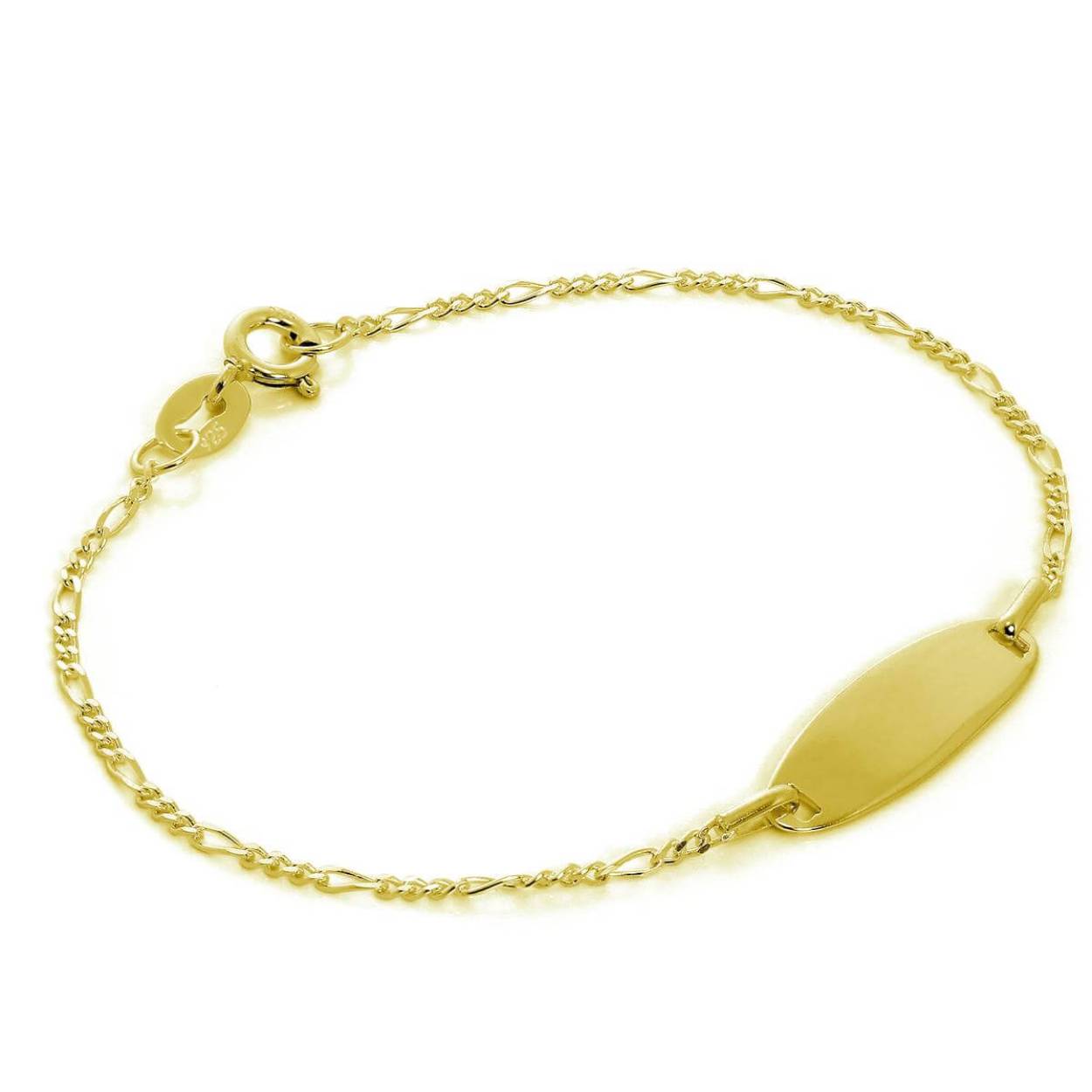 14krt geelgouden graveerarmband met een poli afwerking. De lengte van de armband bedraagt 13cm met 2cm extensie. 
