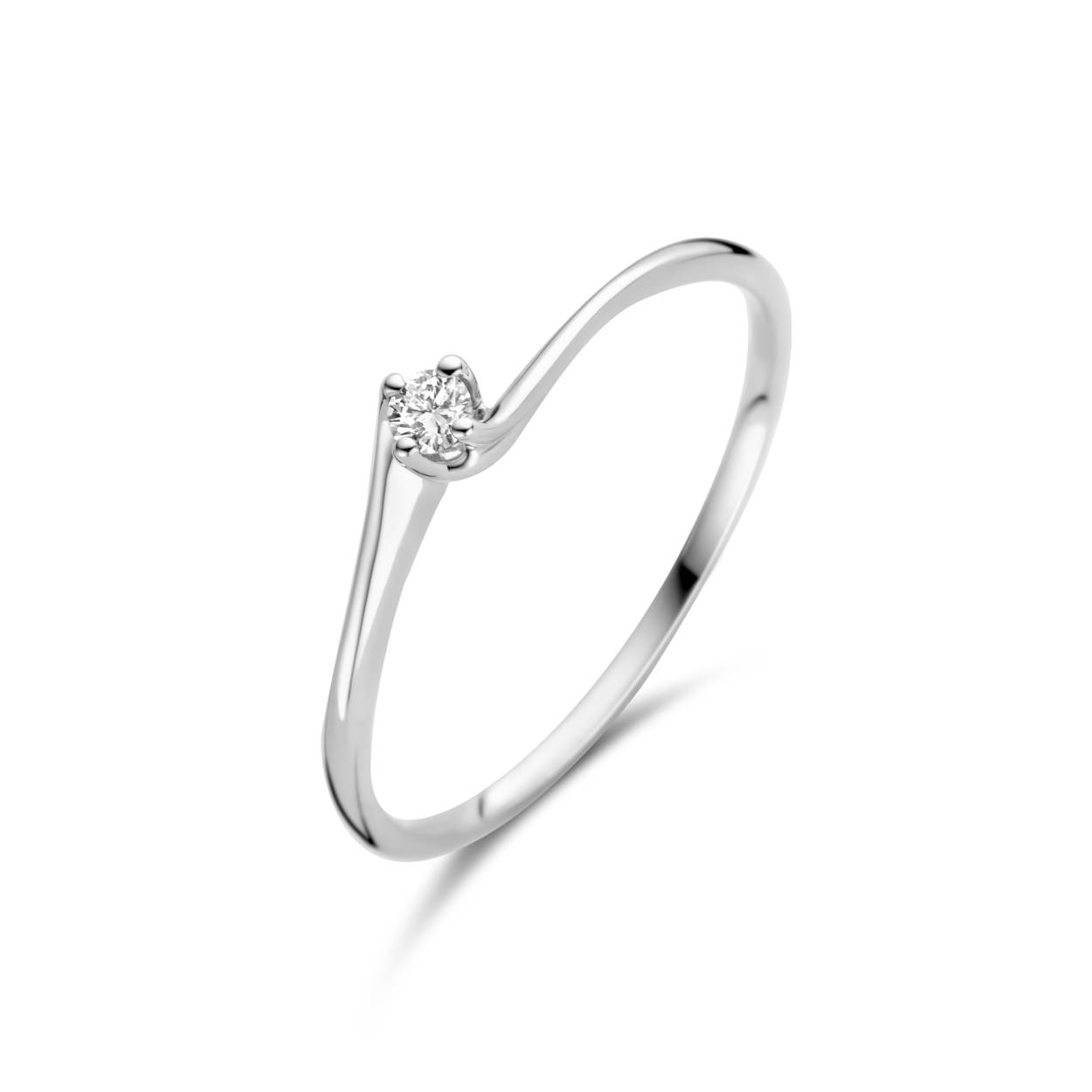 witgouden ring, draai 4poot+0.05ct mt55