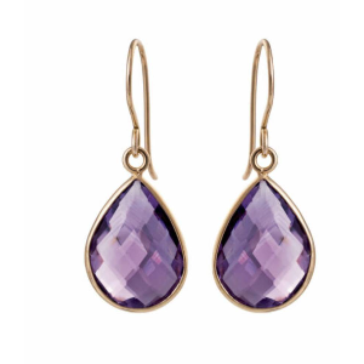 oorhangers 14 karaat geel goud met peer, facet geslepen amethyst, 12x16mm
