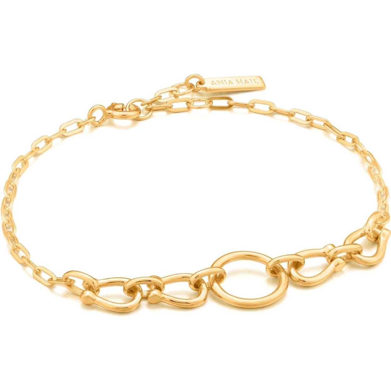 HORSESHOE LINK BRACELET 
Deze Ania Haie armband uit de serie Chain Reaction is 925 zilver gerhodineerd met gold plating. De Chain Reaction serie bestaat uit verschillende items waarin de klassieke schakel een trendy rol speelt!

HET MERK
Ania Haie is een trendy london-based sieradenmerk. De sieraden zijn allemaal 925 zilver gerodineerd, 14kt gold plated of 14kt rosegold plated. De sieraden zijn perfect om te combineren, maar opvallend genoeg om op zichzelf te dragen. 

SPECIFICATIES
- Armband
- 925 zilver gerhodineerd met gold plating
- 16,5 - 18,5cm