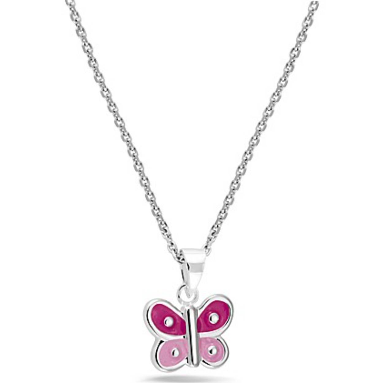 Zilveren Bellini hanger vlinder met roze emaille (incl. collier)