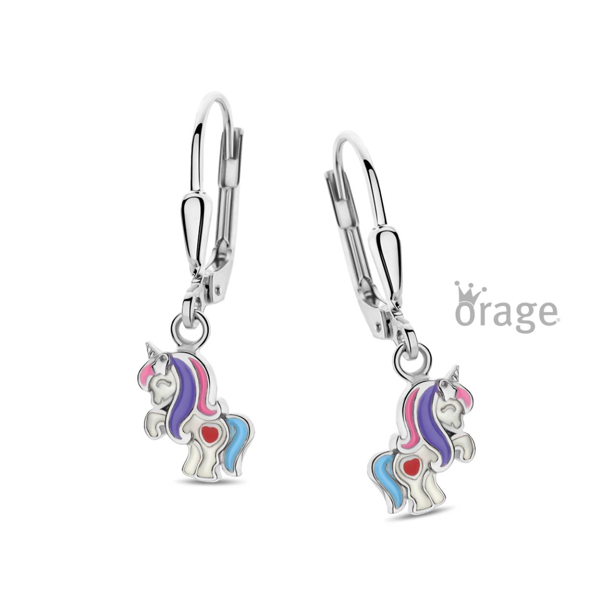Orage Kids oorhangers zilver eenhoorn