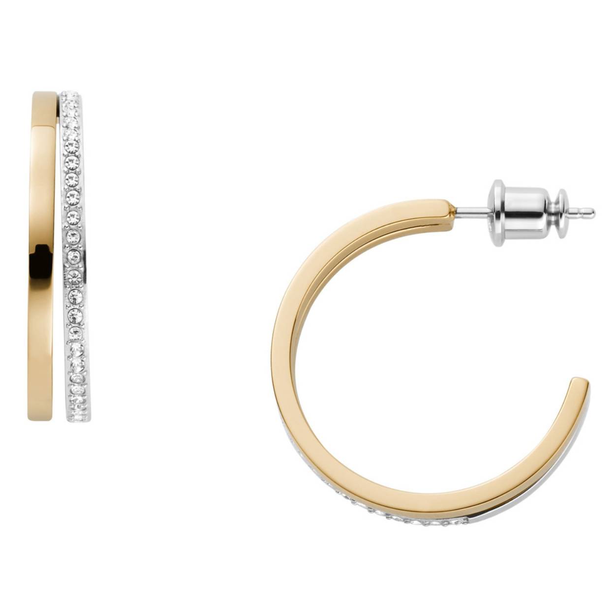 Skagen oorring in bicolor kleur met steentjes.