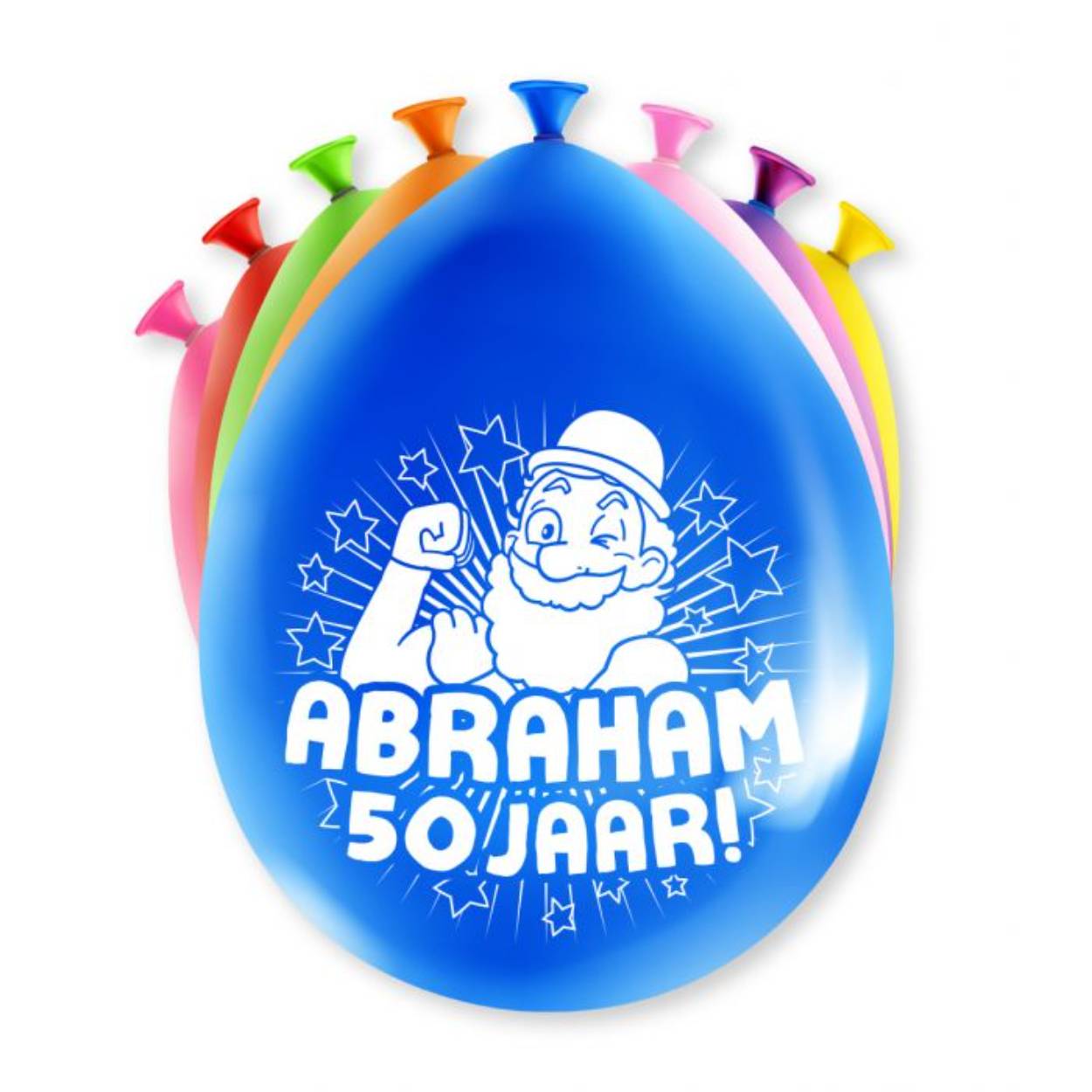 Een feestje kan niet zonder ballonnen en als u party ballonnen met Abraham koopt dan krijgt u deze in maar liefst 8 verschillende kleuren! De ballonnen zijn gemaakt van latex en zijn ongeveer 30 bij 30 centimeter groot.
