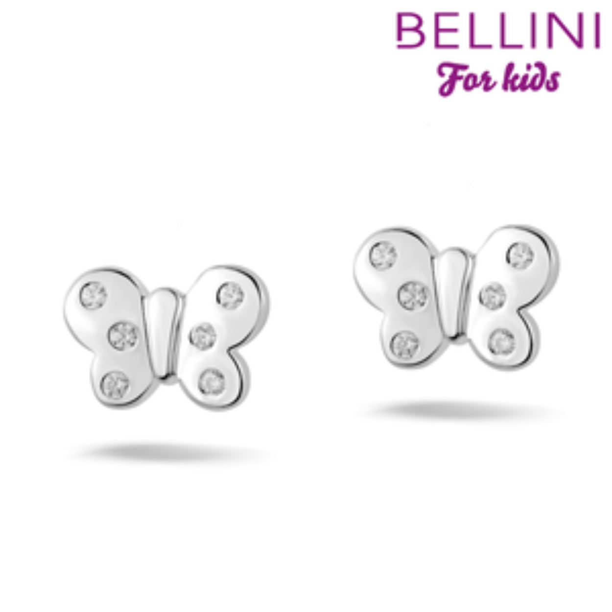 Bellini kinderoorbellen vlinder. Deze oorstekers zijn uitgevoerd in 925 zilver met emaille. Deze zijn speciaal bedoeld voor kinderen. Van deze serie zijn ook een ketting en een ring leverbaar. 