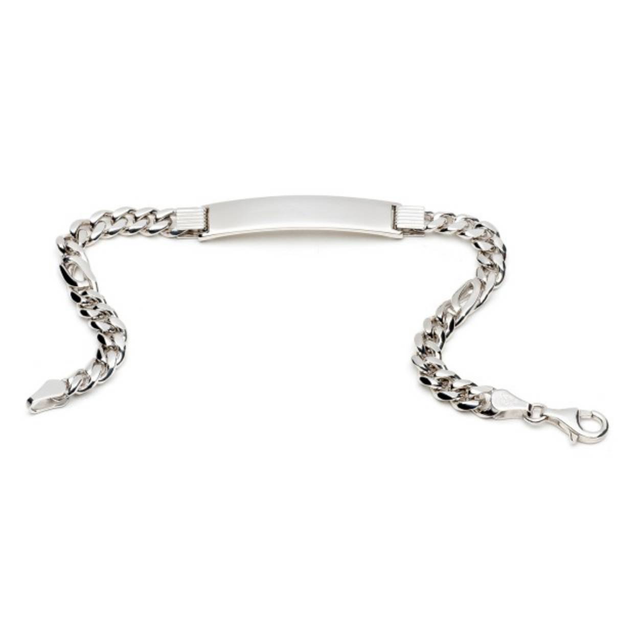 Zilveren pauwoogarmband met graveerplaat 4 mm en 19 cm - 21 cm - gerhodineerd
