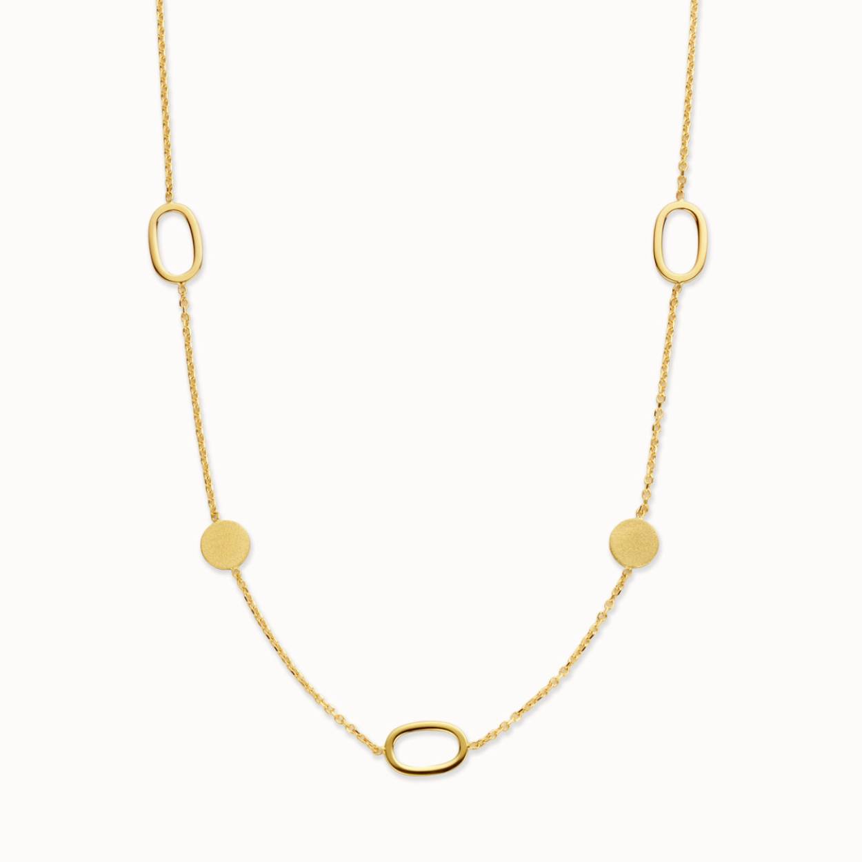 Geel gouden collier met matte elementen 18KT.
