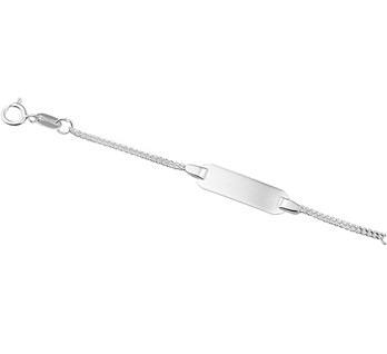 De armband is gemaakt van gerhodineerd zilver en is zilverkleurig. Het is een sieraad voor kinderen.