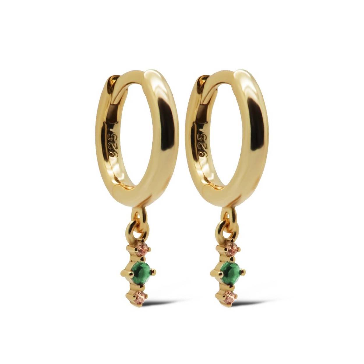A143GP_EG Karma oorringen ROSALIE emerald green | zilver verguld | zirkonia's