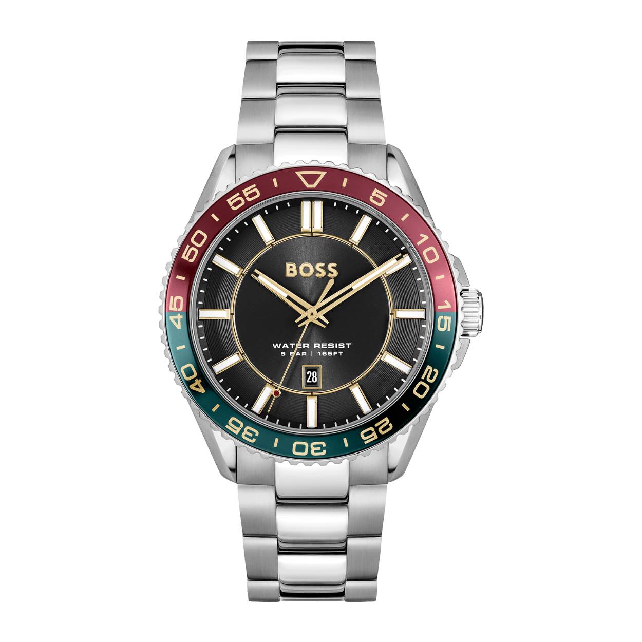 BOSS HB1514210 RUNNER 3H Herenhorloge 43mm 
Dit BOSS horloge uit de RUNNER 3H serie met artikelnr: HB1514210 heeft een stoere sportieve uitstraling. Zeer geschikt voor de moderne stijlvolle man van nu. Het herenhorloge valt op door zijn stalen horlogekast met een gekleurde bedrukte bezel en een zwarte sunray wijzerplaat met een datum. Opvallend zijn de wijzers en uurstrepen die met lumibrite zijn ingelegd. Aan de kast zit een stalen mat glanzende schakelband met een vouwsluiting. Het horloge heeft een doorsnee van 43mm met een mineraalglas en is 5ATM. 

HET MERK:
HUGO BOSS is afgestemd op levensstijlen waar het gaat om kwaliteit en precisie. Het wereldwijde fashionlabel is verdeeld in twee merken: BOSS en HUGO. Het merk BOSS biedt geavanceerde, moderne horloges gericht op kwaliteit en design om een onberispelijke look te creëren – of het nu zakelijk, casual of sportief is. De horloge collectie van BOSS is perfect afgestemd op levensstijlen waar het gaat om kwaliteit en precisie. BOSS is op maat gemaakt in een onberispelijke stijl.

Blijf stijlvol bij de tijd. Voor de BOSS-vrouw is stijl het handelsmerk en draait alles om
details. Breng uw look naar een hoger niveau met onze nieuwe en kenmerkende horlogecollectie.

SPECIFICATIES:
- Mineraalglas
- Ronde kastvorm, Ø 43mm
- Stalen horlogekast
- Zwarte wijzerplaat
- Stalen schakelband
- 5ATM