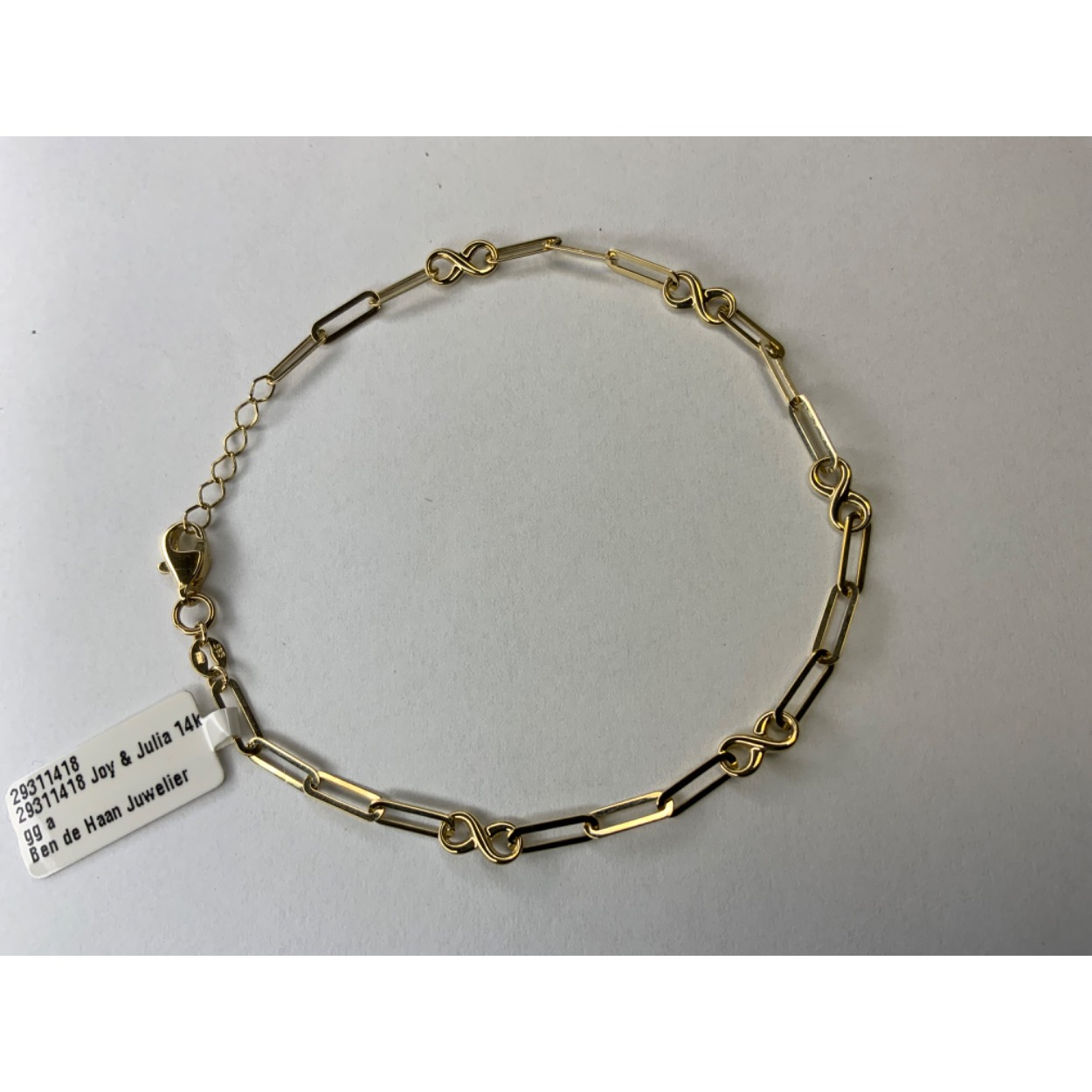 Joy & Julia 293.114.18 Gouden Paperclip en Infinity Armband 18 + 2 CM