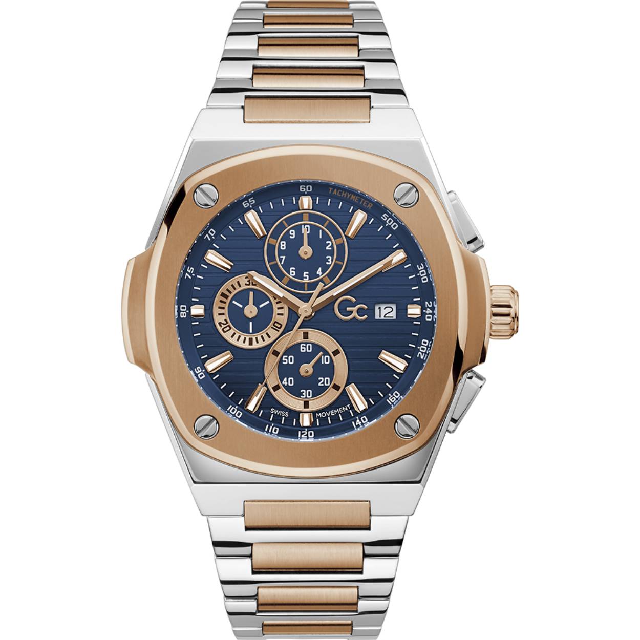 GC horloge met stalen band, staal/rose/blauw