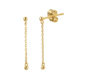 14k Geelgouden oorhangers uitgevoerd met een bolletje. De oorhangers hebben een totale hoogte van 1.8cm. Het bolletje heeft een diameter van 1.5mm.