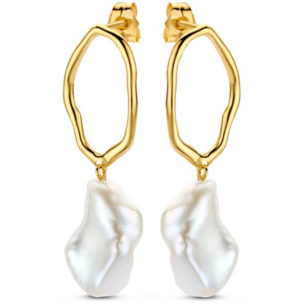 Gouden oorhangers met zoetwater parel