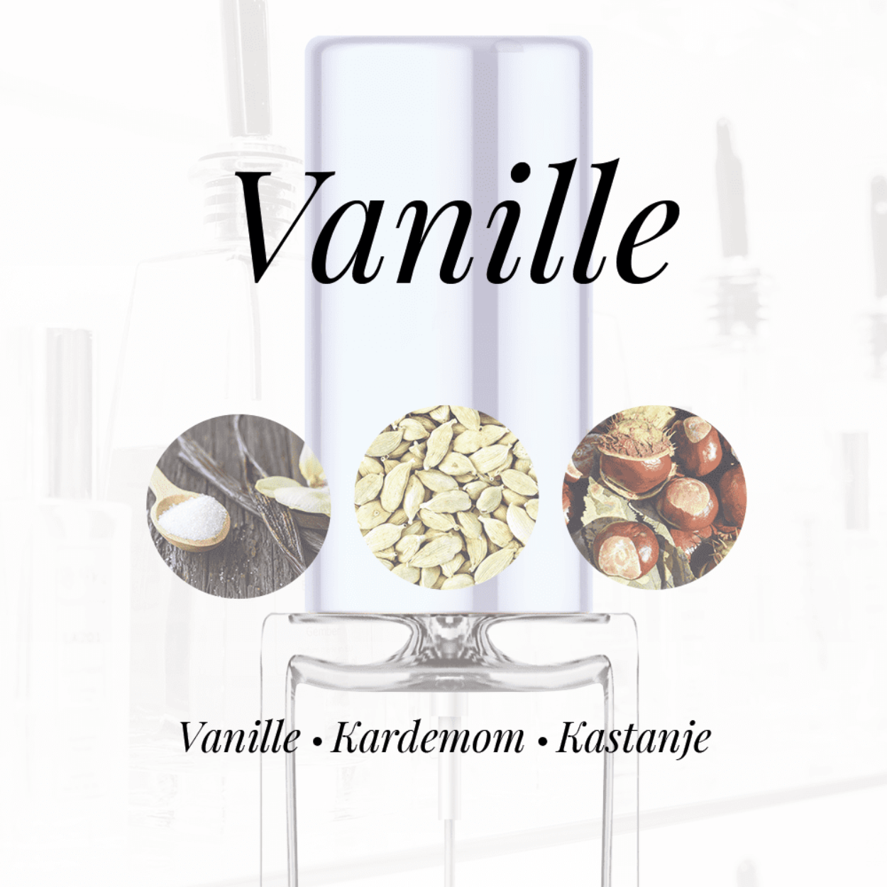 Eigenschappen
Geur: Vanille
Waarneembare geuren: Kardemom, Kastanje, Vanille
Sillage: Zwaar
Seizoen: All season
Eigenschap: Charmant
Stijl: Casual
Geurgroep: Aromatisch Fougere
Hoofdakkoorden: Aromatisch, Vanille, Warm kruidig, Zacht kruidig, Zoet
Top noten: Kardemom, Roze peper, Viooltjesblad en Munt
Midden noten: Salie, Meloen en Ananas
Basis noten: Vanille, Kastanje, Ceder en Amberhout