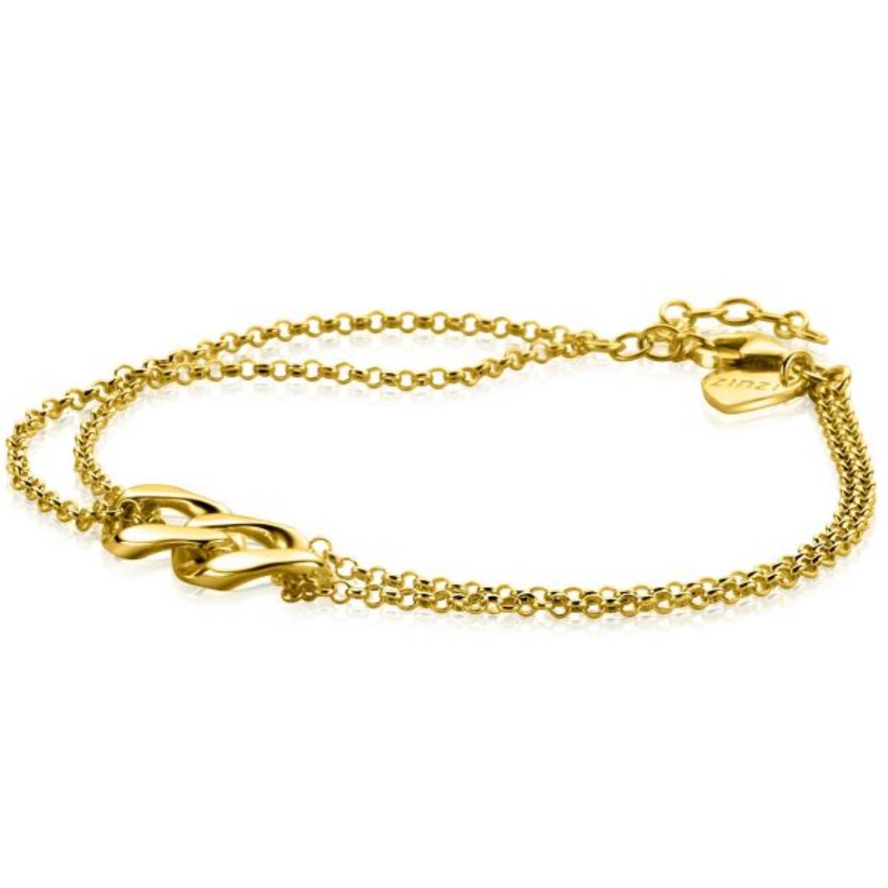 ZINZI zilveren armband met drie trendy paperclip-schakels: met gladde buis, gedraaide buis of bezet met witte zirconia's. De lengte van de armband is te variëren tussen 17 en 20cm door het handige verlengkettinkje. Bij sluiting herkenbaar ZINZI, door het zilveren Zinzi hartje. Vervaardigd van eerste gehalte zilver (925) en voorzien van een extra rodiumlaag voor een langdurige glans.