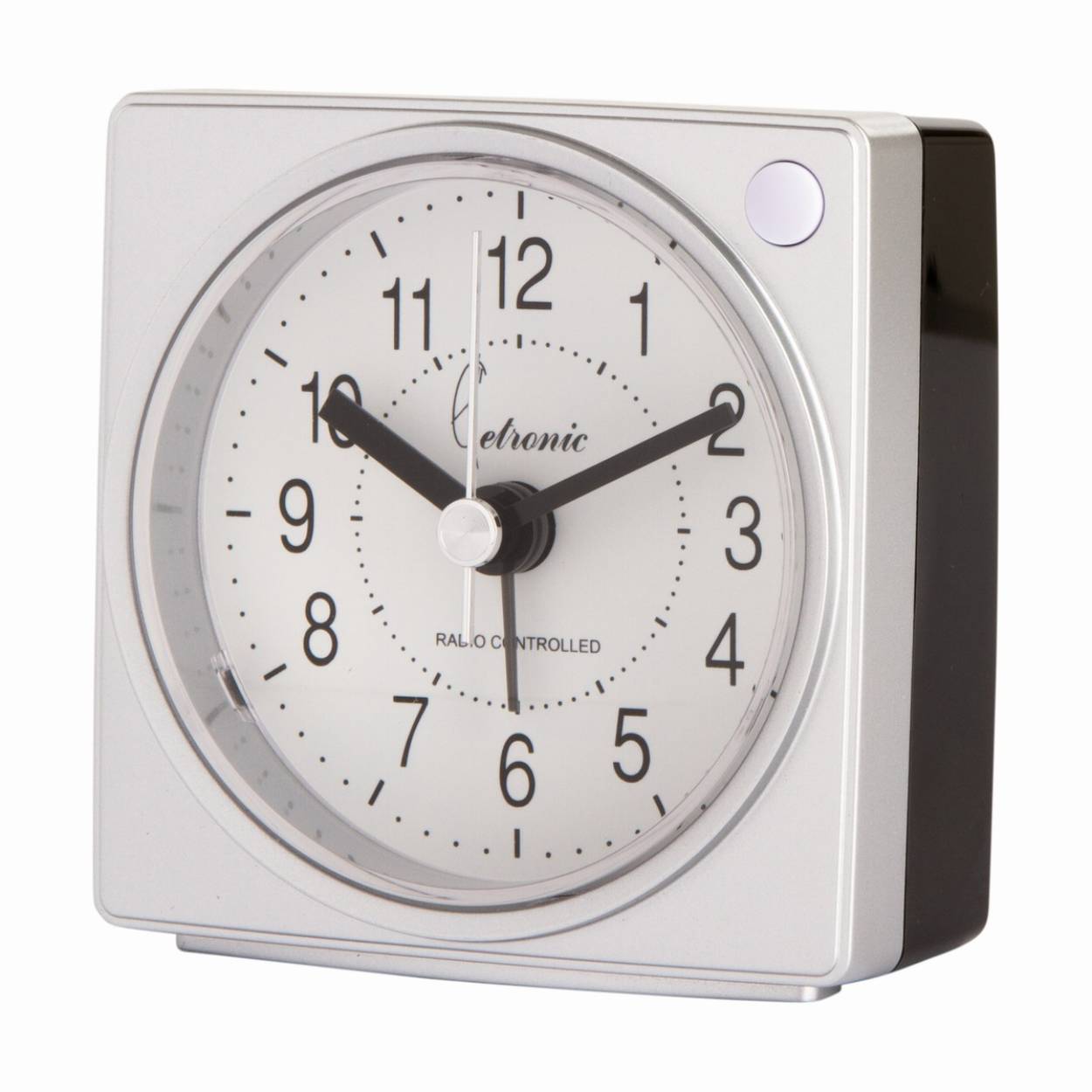 Radio gestuurde wekker met crescendo alarm
Werkt op 1 AA batterij
Afmetingen: 7,5 cm x 7,5 cm x 3,5 cm