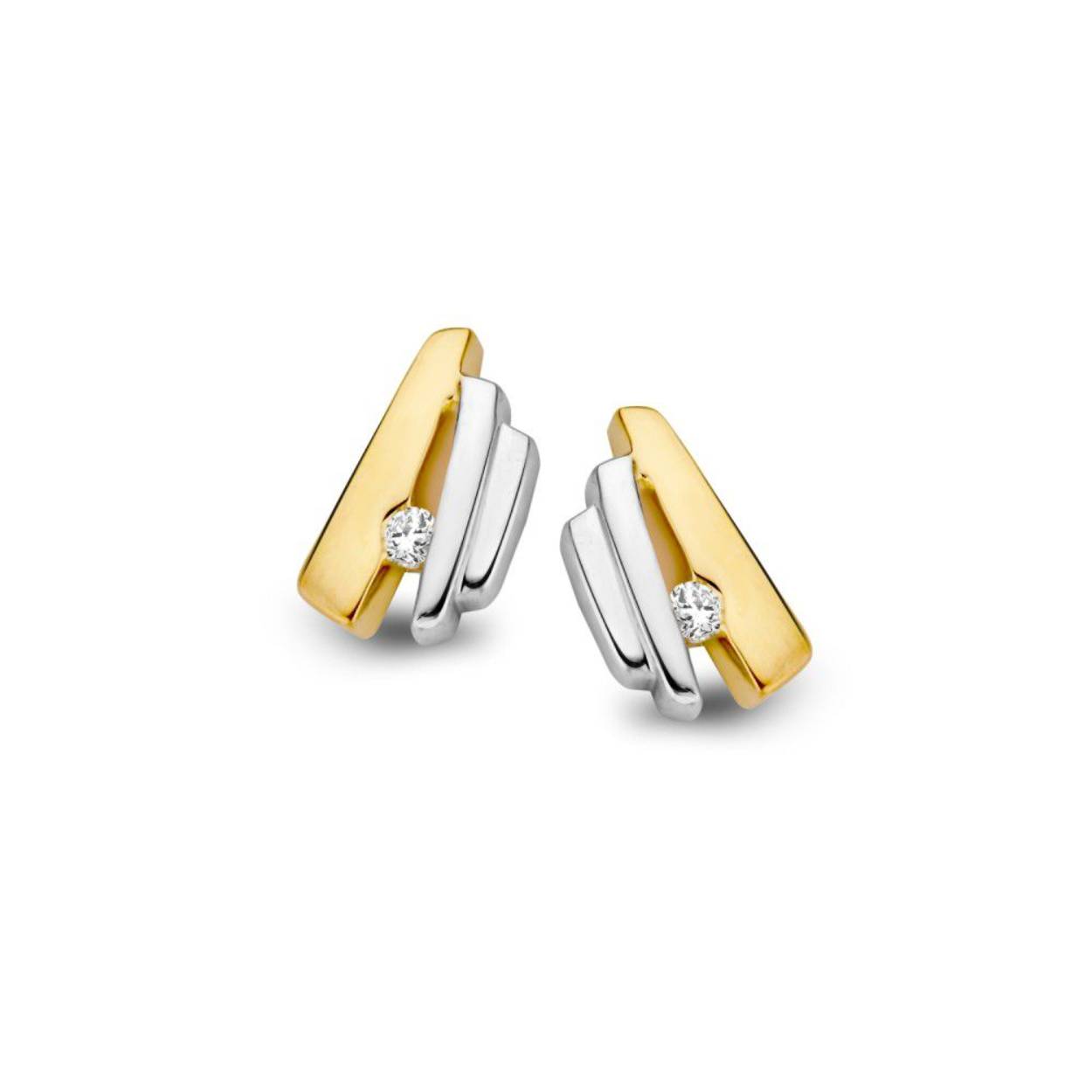 Bi Color Gouden Oorstekers met Briljant 0.04
