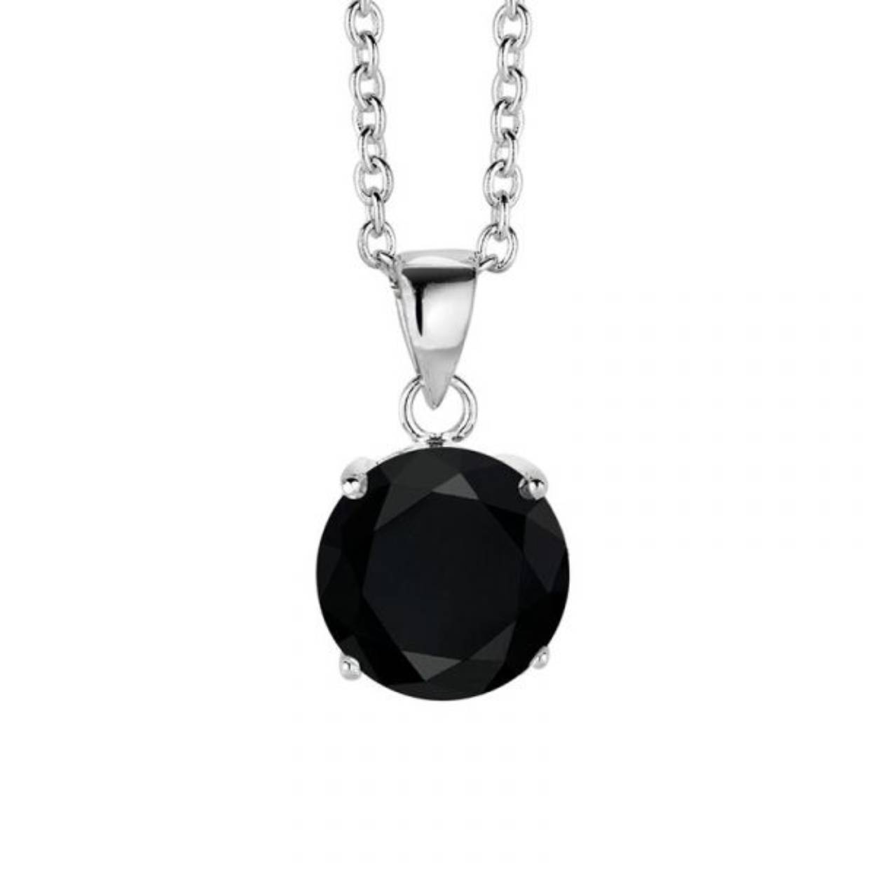 Zilveren collier met hanger - zwarte zirkonia rond 10 mm - lengte 40 + 5 cm 