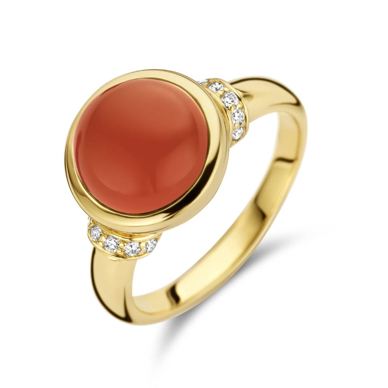 gouden ring met 3,95ct carneel+0.08ct briljant mt54