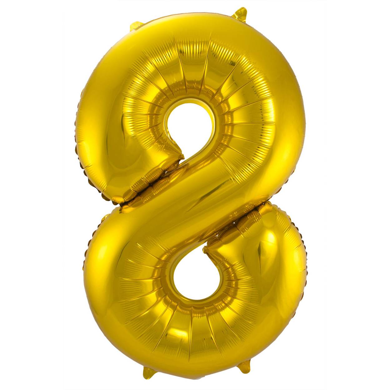 Gouden Folieballon Cijfer 8 - 86 cm. Inhoud: 1 folieballon. Kleur: Goudkleurig. Bijvoorbeeld te gebruiken tijdens de volgende feestgelegenheid/feestgelegenheden: Verjaardag, Jubileum en Kinderfeestje. Deze folieballon is 34 inch/86 cm. Het artikel is gemaakt van folie.