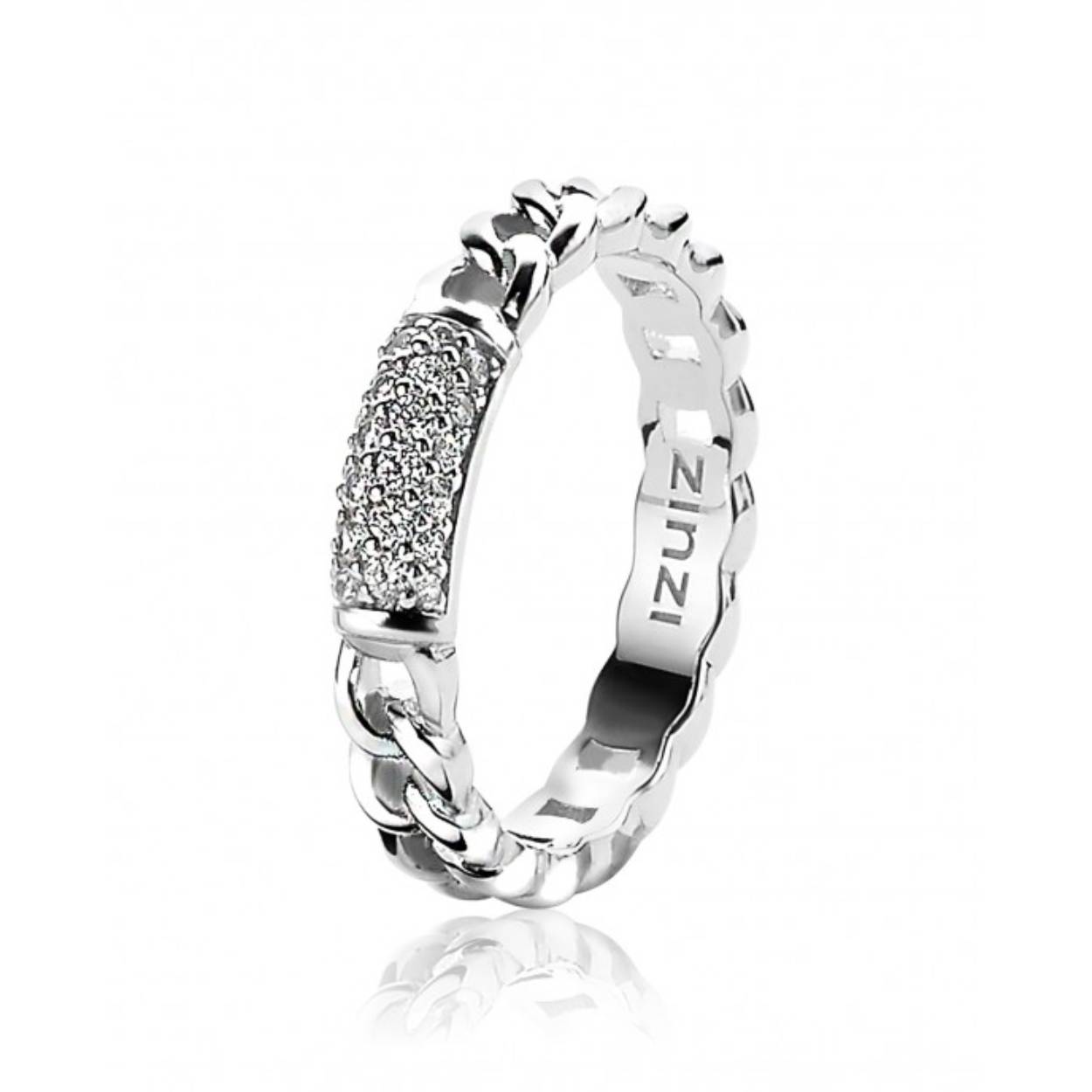 Zilveren zinzi ring met gourmette schakels en zirconia's mt 54