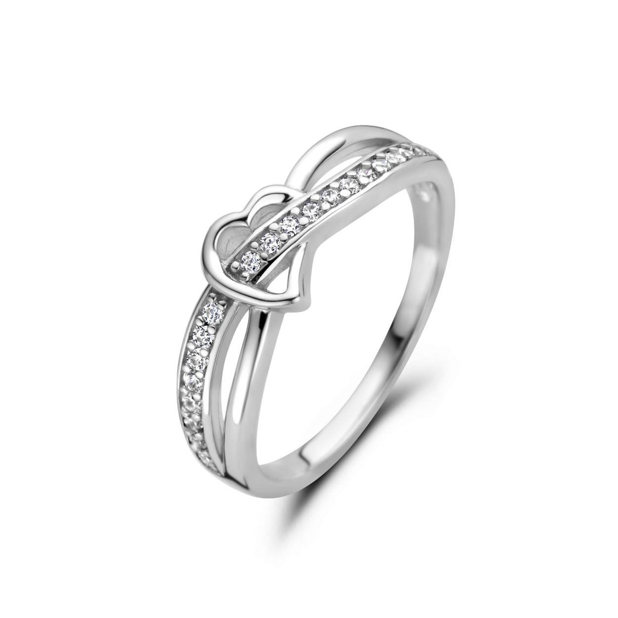 Zilveren ring rosa di Luca hartje met rij zirkonia's maat 52