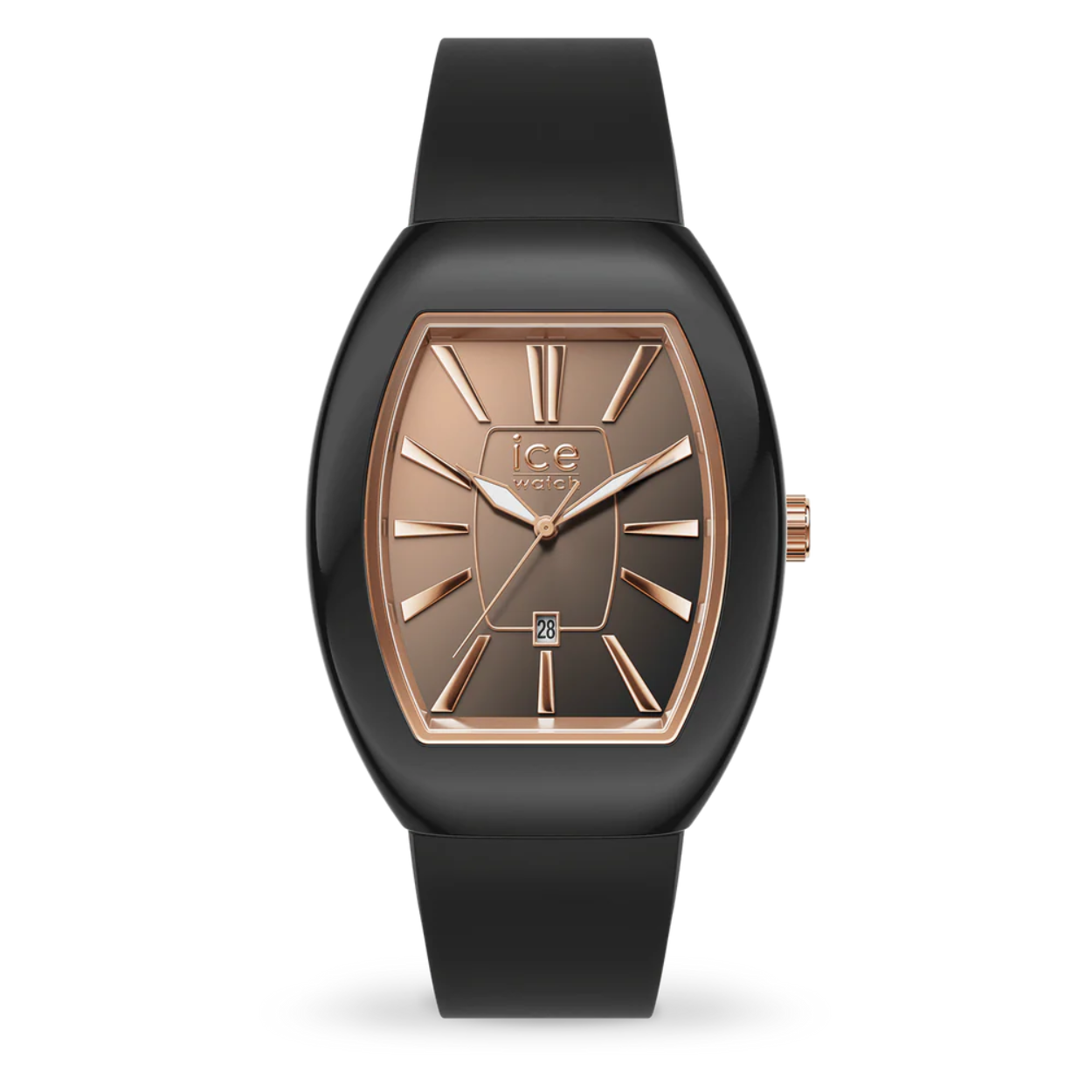 Op zoek naar een stijlvol horloge dat perfect past bij elke gelegenheid? Dan is de ICE WATCH ICE BOLIDAY - DOME - BLACK SUNSET RG - SMALL - 024032 de ideale keuze voor jou! Dit prachtige horloge heeft een analoge tijdsaanduiding en een quartz uurwerk, waardoor het altijd nauwkeurig de tijd aangeeft.

Met een diameter van 35 mm en een hoogte van 10 mm heeft dit horloge een elegant en verfijnd design. De tonneau vorm van de behuizing zorgt voor een unieke uitstraling, terwijl de zwarte kleur van de behuizing en de band zorgen voor een tijdloze en klassieke look.

De multicolor wijzerplaat voegt een speels element toe aan het horloge, terwijl het mineraalglas zorgt voor een goede bescherming tegen krassen en stoten. De band van het horloge is gemaakt van hoogwaardig siliconen, waardoor het comfortabel en duurzaam is om te dragen.

Daarnaast beschikt dit horloge over een handige datumweergave en is het waterdicht tot 5 bar, wat betekent dat je er gerust mee kunt douchen. De gespsluiting zorgt ervoor dat het horloge veilig om je pols blijft zitten, terwijl je toch eenvoudig de band kunt verstellen.