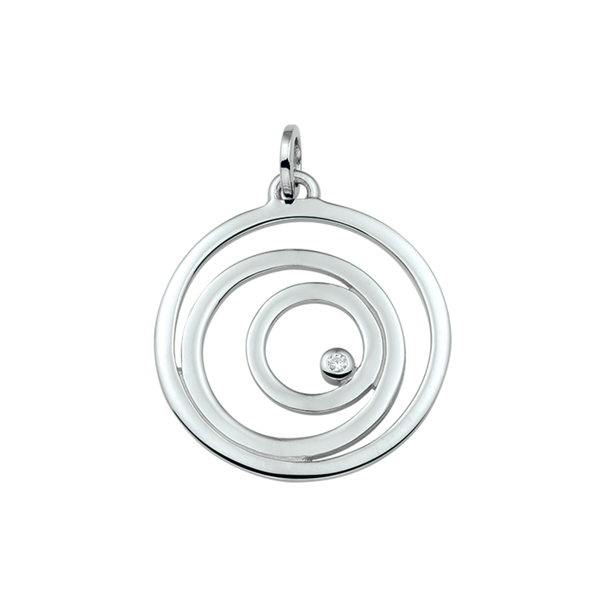 Zilver gerhodineerde hanger met zirkonia
Zetting: solitaire (kastzetting)
Diameter: 27,5 mm