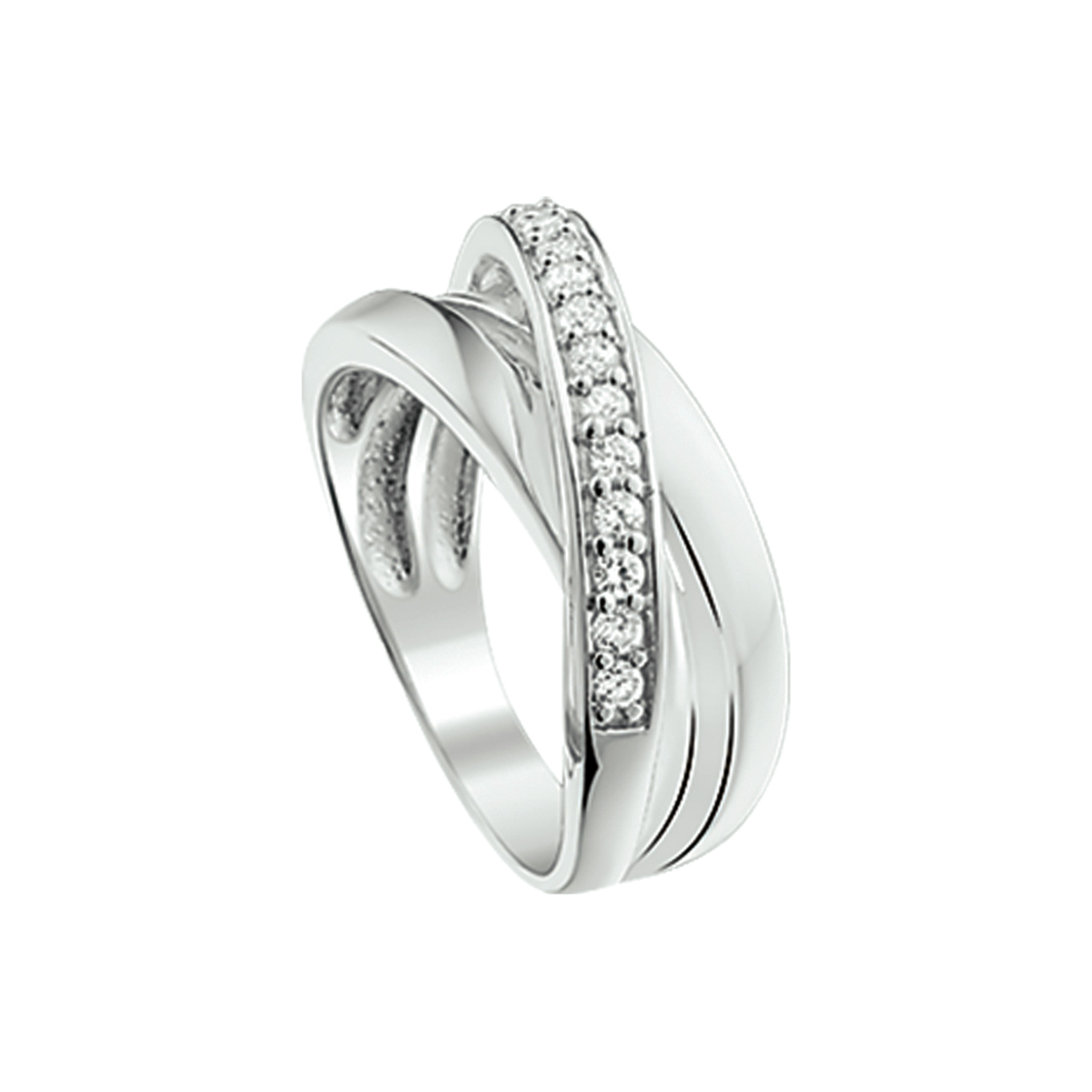 Beschrijving: Gerhodineerd zilveren ring met zirkonia. 
Uniekenummer serie: 26102
Verpakt per: 1
Doelgroep: dames
Ringmaat: 16.50 mm (52)
Breedte: 9 mm
Zetting: entourage (rijzetting)