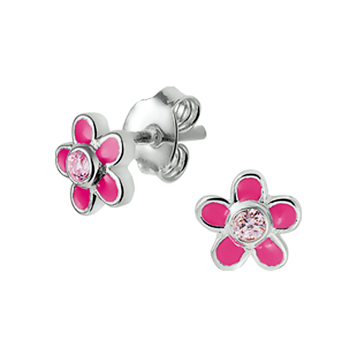 Deze oorknoppen zijn gemaakt van gerhodineerd zilver en ze zijn rozekleurig. Het is een sieraad voor kinderen.