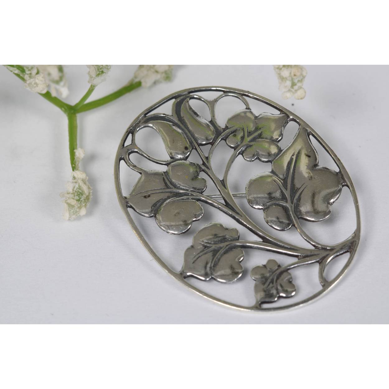 Zilveren bloemen broche "Vintage look"